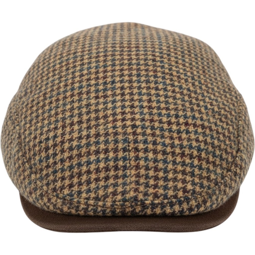 VTG Magill Mens 100% Wool Flat Cap Large Brown Houndstooth Adjustable Suede Brim